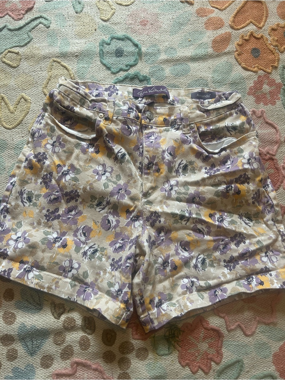 Floral Jean shorts - Lavender & Yellow